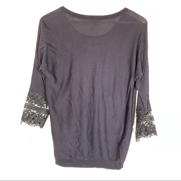 Talbots midnight blue cotton blend crocheted sleeve 3/4 sleeve sweater size SP - Picture 5 of 5